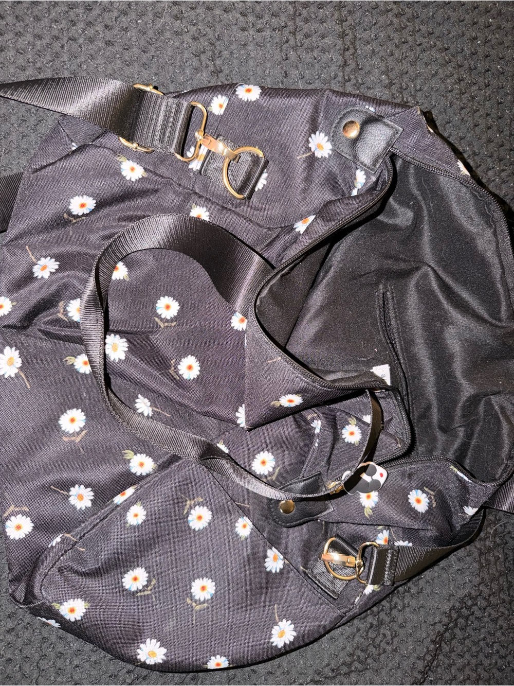 Alice + Olivia Black Daisy Print Travel Duffel Bag